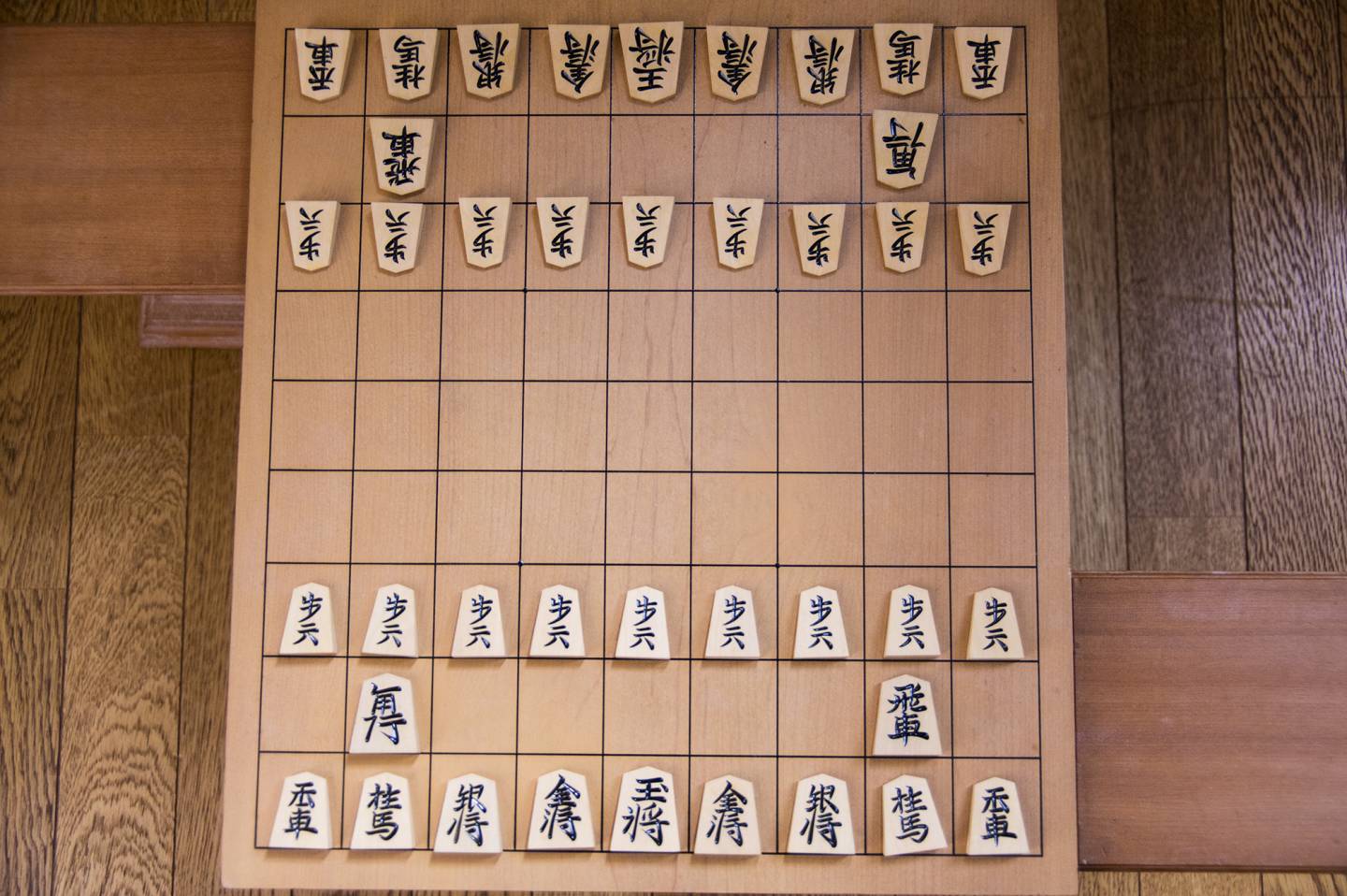 Japanisches Schach klassisches Shogi Spiel stellte mit hölzernem Brett 