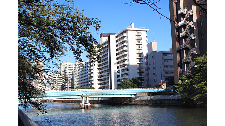 ausblick über kiyosumi über eine brücke