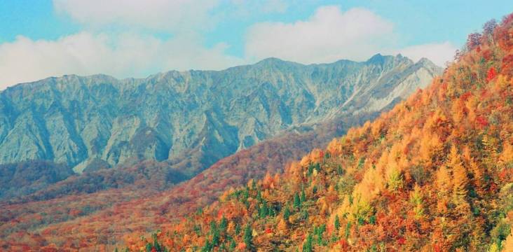 herbstliche Berglandschaft in Japan