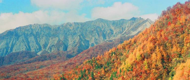 herbstliche Berglandschaft in Japan