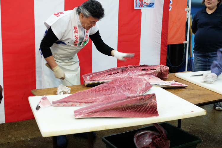 Thunfisch Zerlegung auf dem Nagahama Fischmarkt