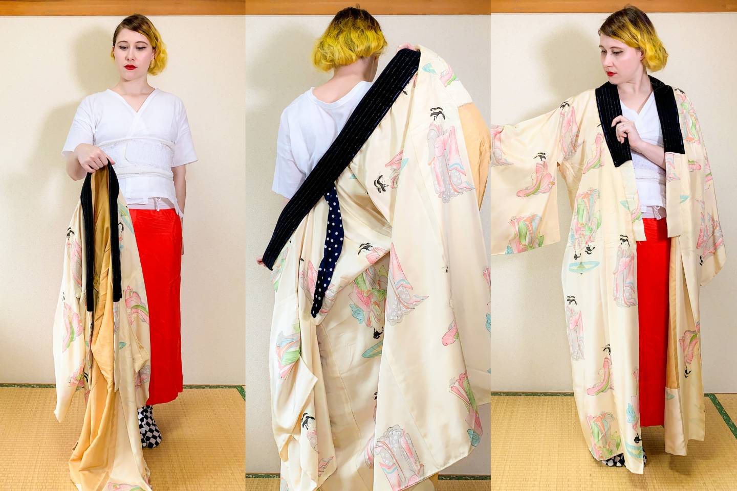 Collage: einen Kimono richtig anziehen