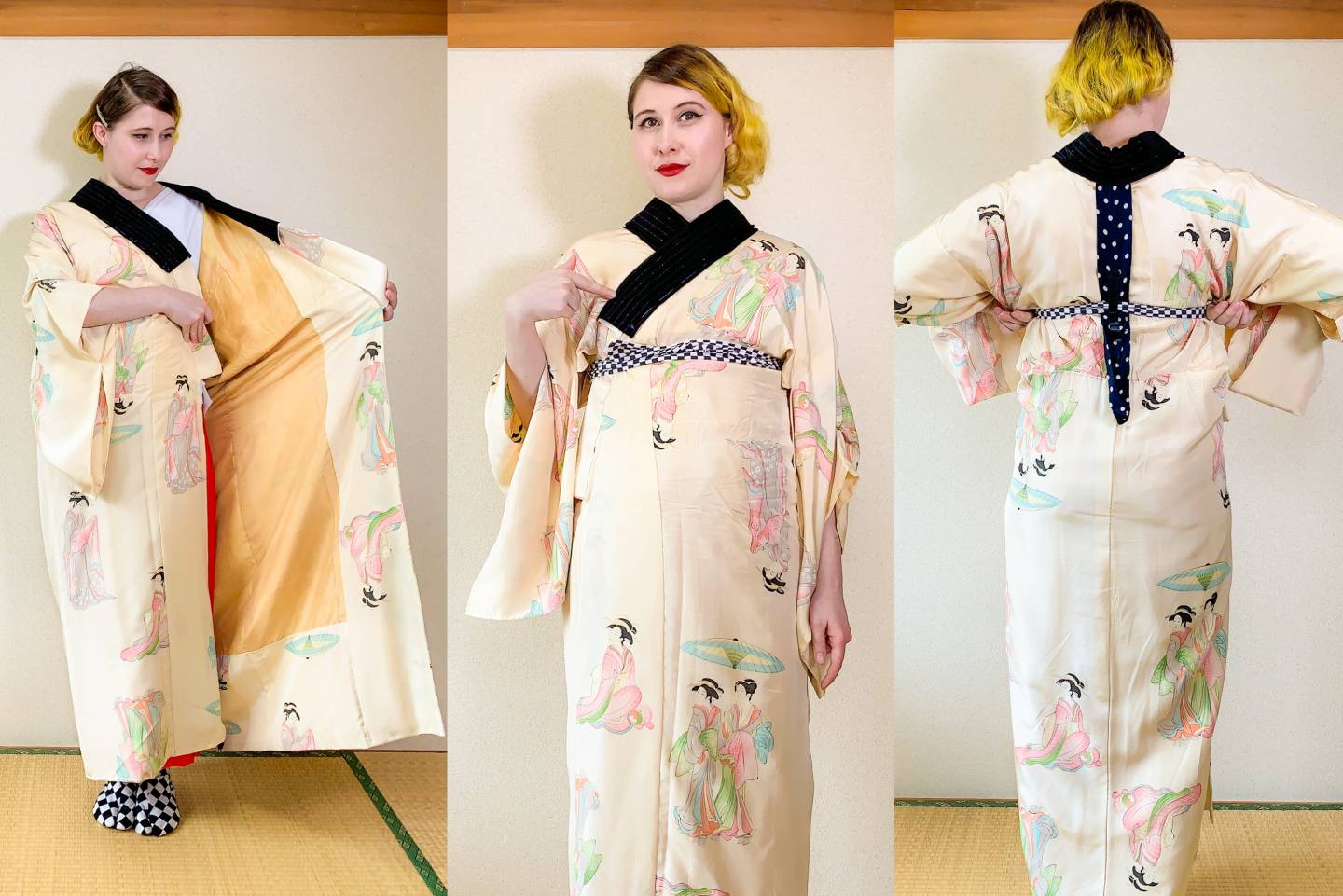 Collage: einen Kimono richtig anziehen