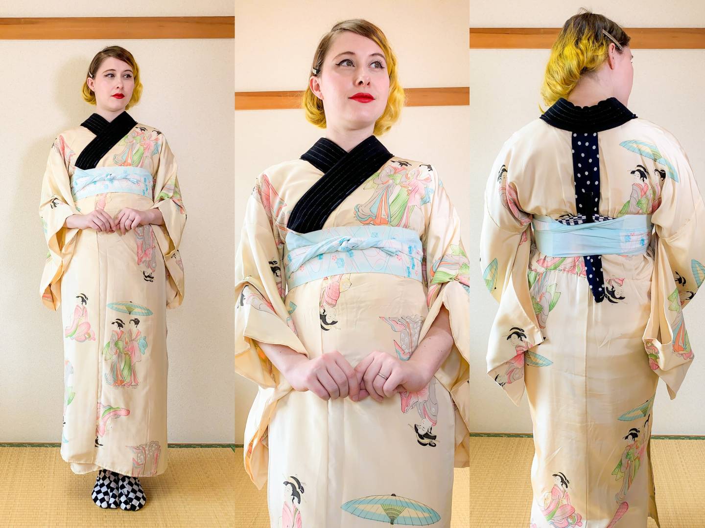 Collage: einen Kimono richtig anziehen