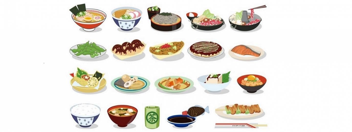 Illustration verschiedener japansicher Gerichte und Getränke