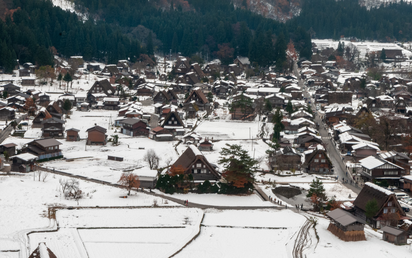 schneebedecktes Dorf Shirakawa