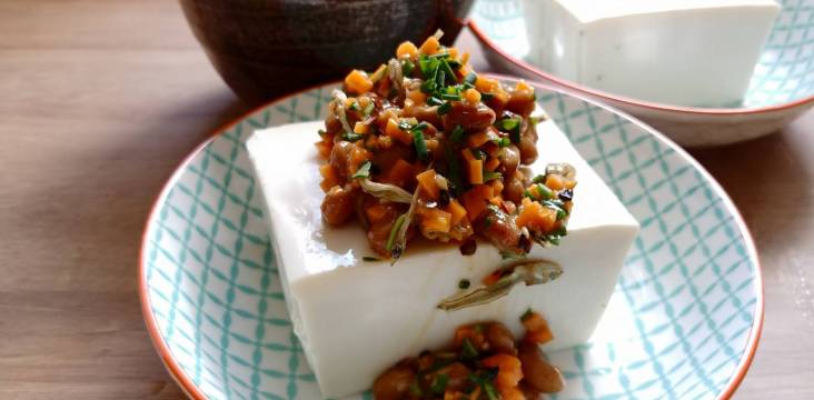 Hiyayakko Tofu mit Natto Topping