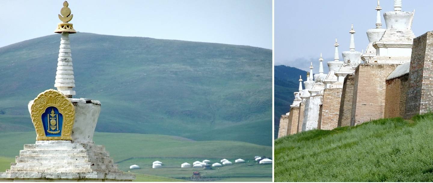 Fotocollage von Ruinen der ehemaligen mongolischen Hauptstadt