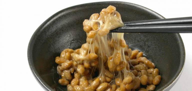 Ein Schüssel mit fadenziehendem Natto