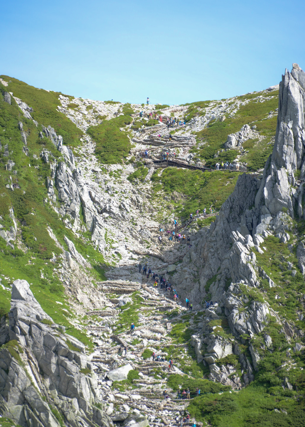 Eine Wandergruppe am Senjōjiki-Kessel in Nagano