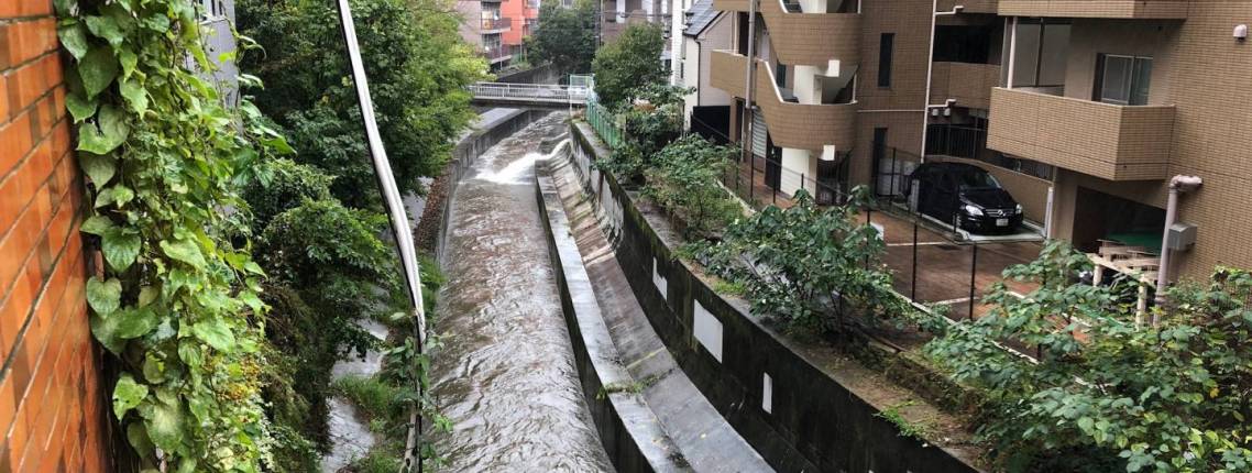 Shibuyagawa bei Hochwasser
