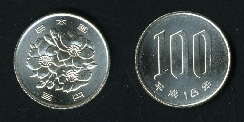 Vorder- und Rückseite einer 100 Yen Münze