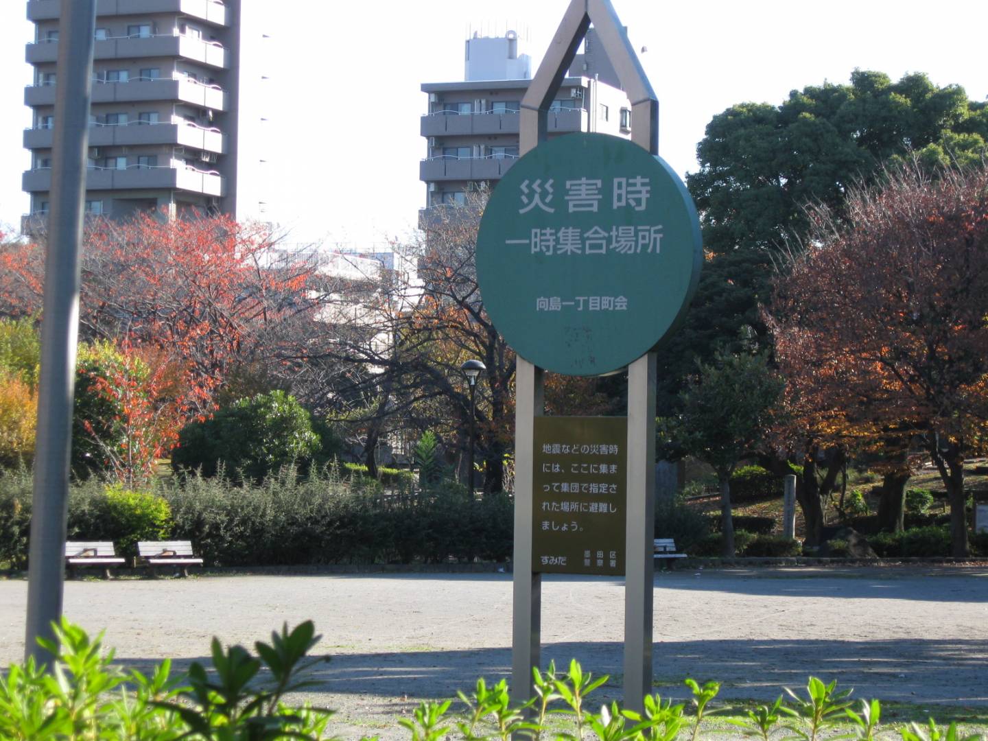 Not-Treffpunkt für Katastrophen (Blaues Schild mit japanischer Beschriftung)