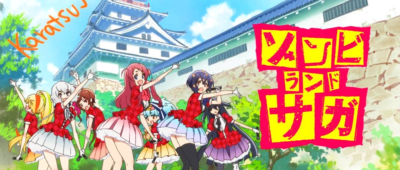 Anime Zombie Land Saga vorm Schloss Karatsu