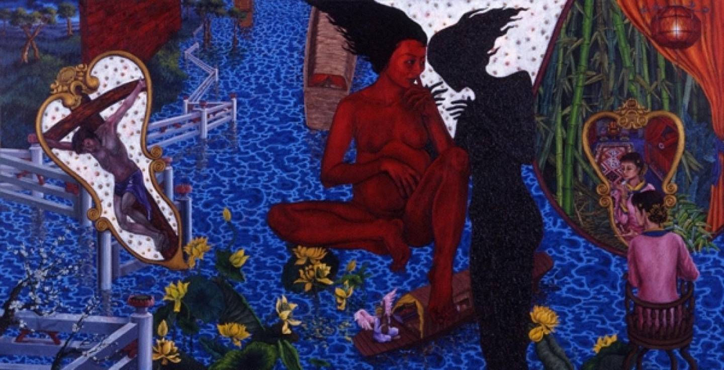 Gemälde von Eng-Hwee-Chu (Frauenfiguren mit Jesus am Kreuz)