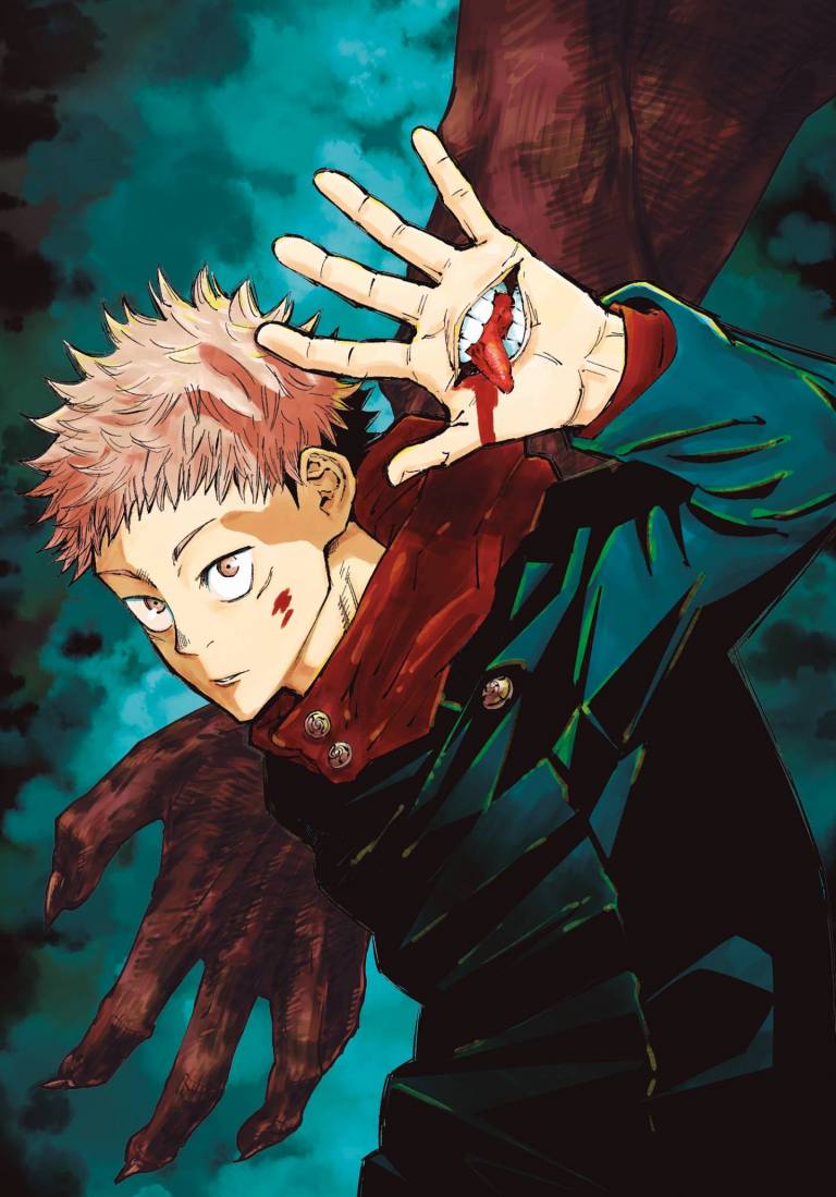 Yūji aus dem Manga „Jujutsu Kaisen“ mit Monstern