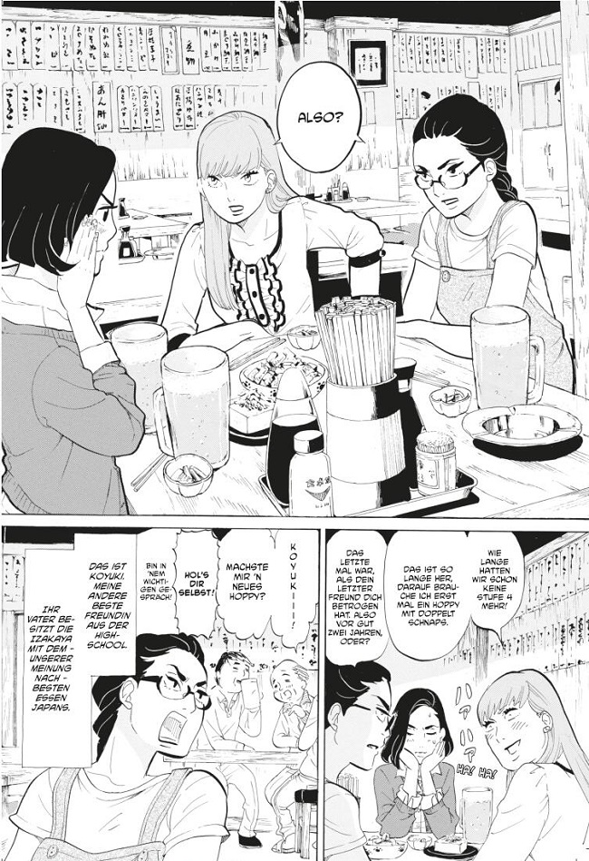 Seite aus dem Manga "Tokyo Girls": Die Freundinnen essen und tratschen in der Izakaya-Bar