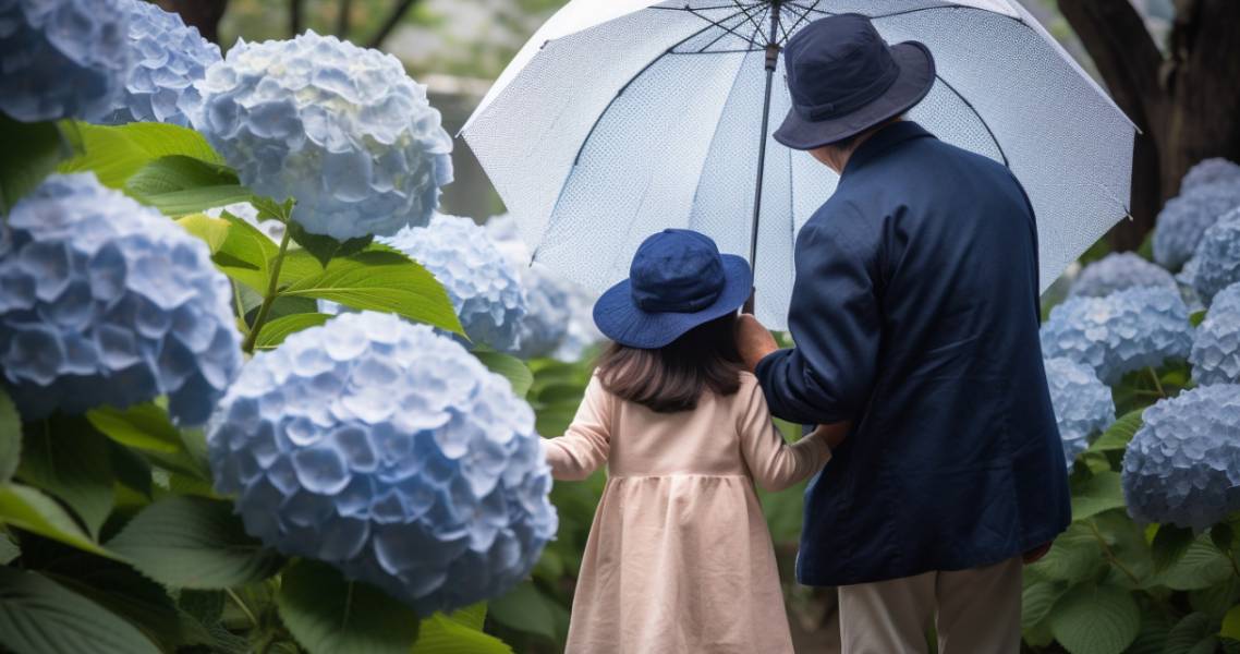 Kind und Opa im Regen