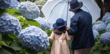 Kind und Opa im Regen