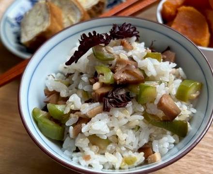 Shibazuke (eingelegtes Gemüse) mit Reis