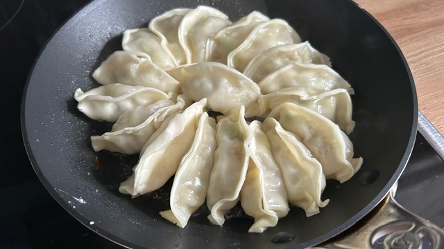 Rohe Gyoza auf Teller drapiert